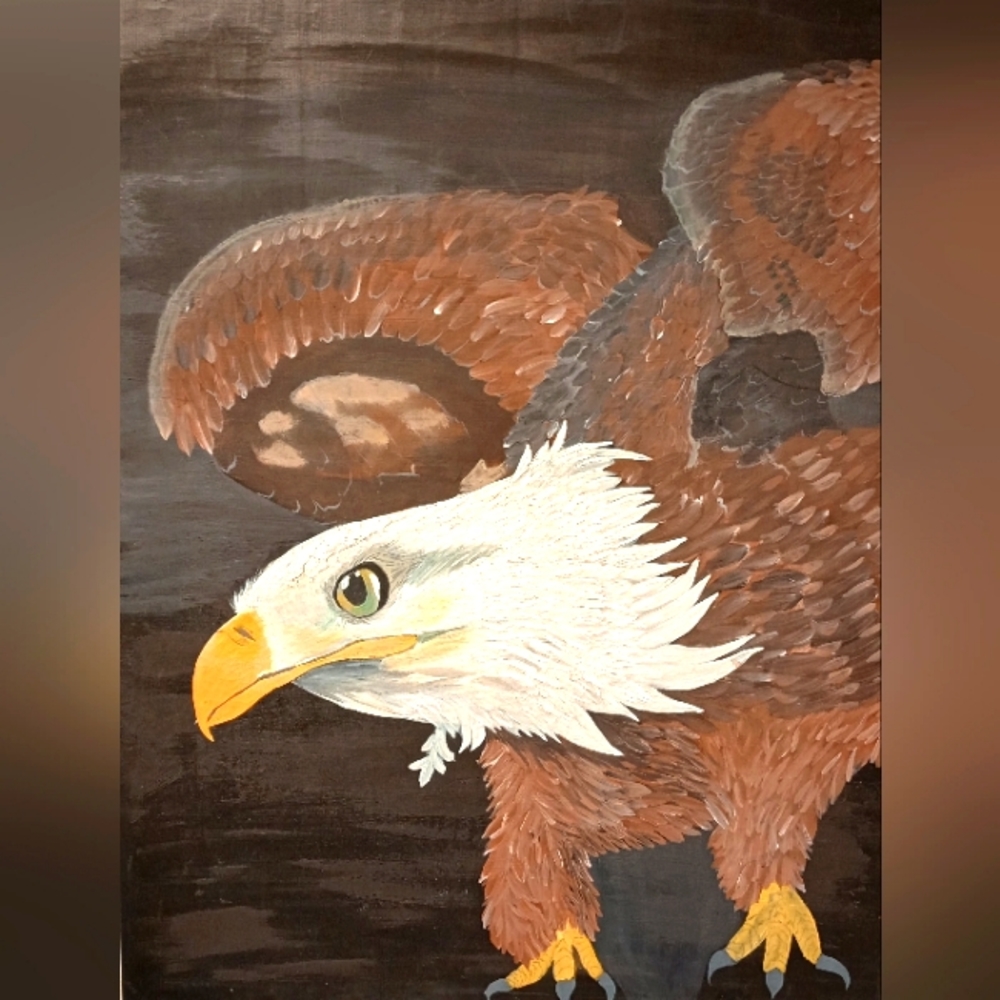 24x48 crouching Bald Eagle original on black canvas